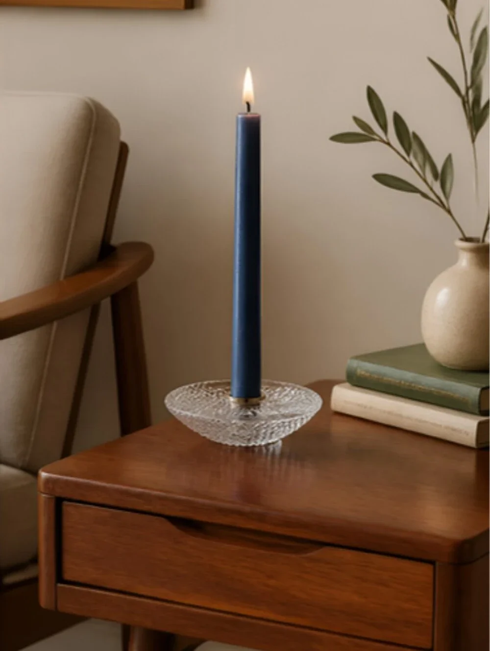 Vintage Torben Jørgensen Glass Taper Candle Holder Holmegaard Trigona