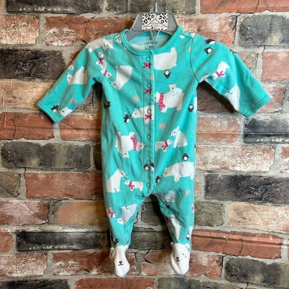 5 for $25🔥3M Baby Girl Carters Light‎ Blue Polar Bear Foot Sleeper Bodysuit