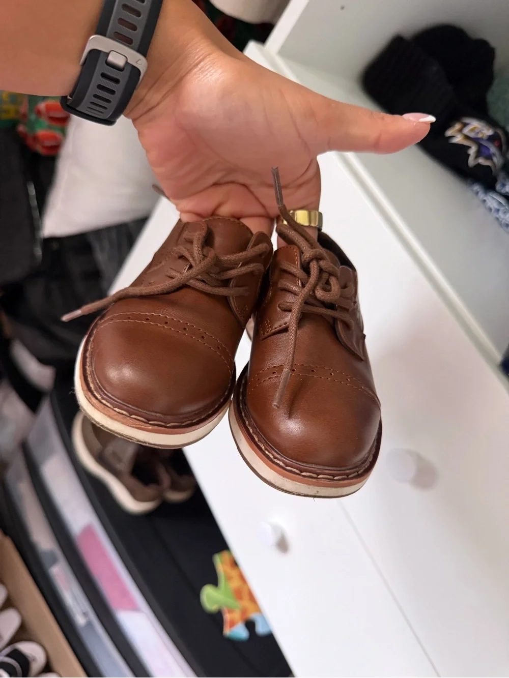 Stafford Brown Leather Derby Shoes with White Sole
