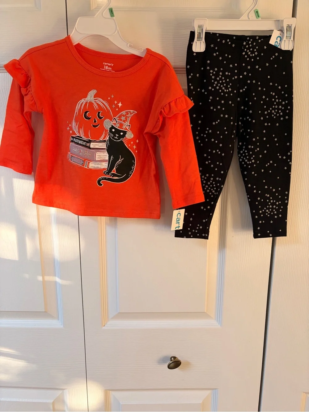 Girls Carter's Orange Pumpkin & Black Star Leggings Halloween Set 18M