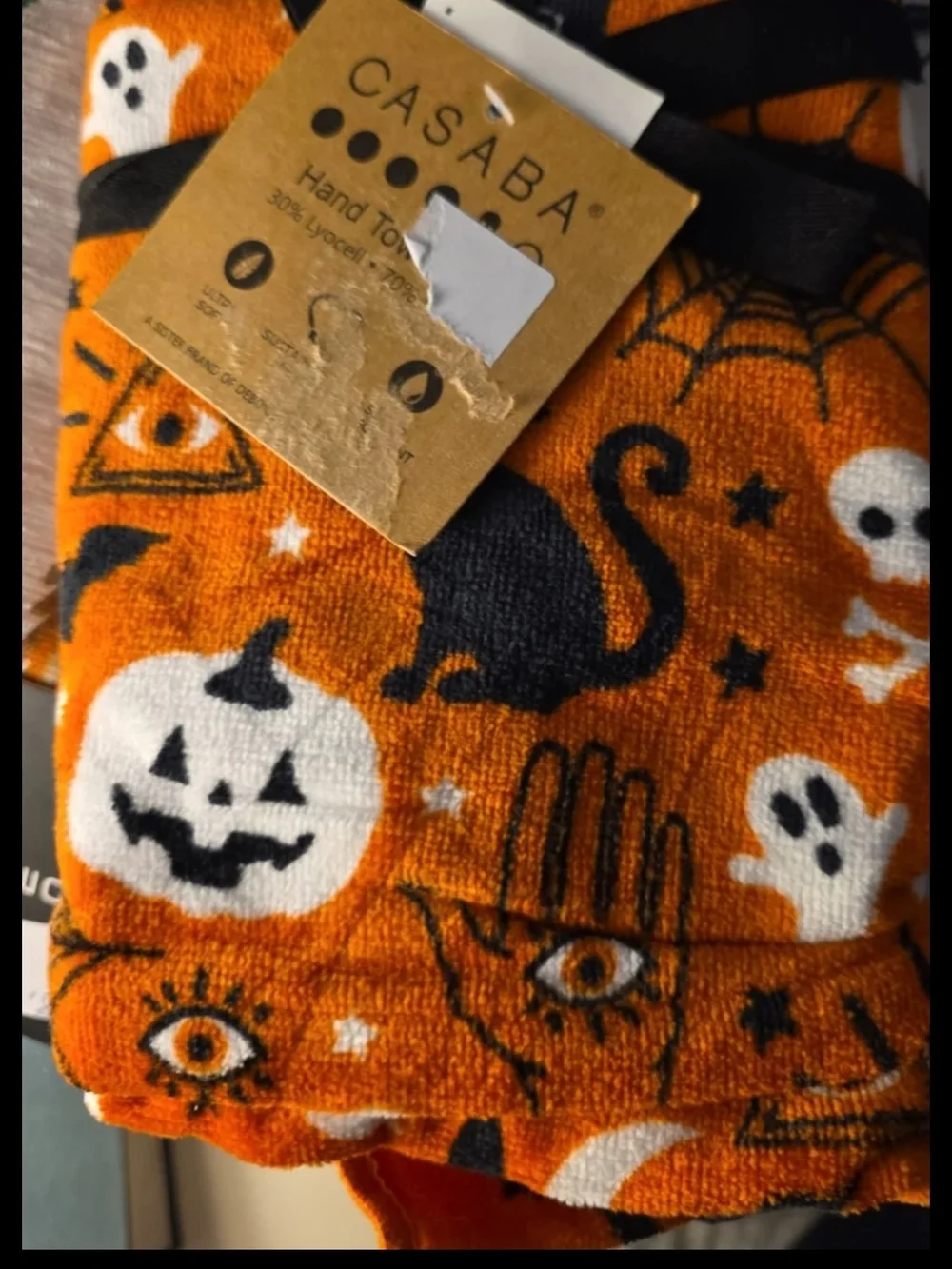 Casaba Orange & Black Halloween Hand Towels