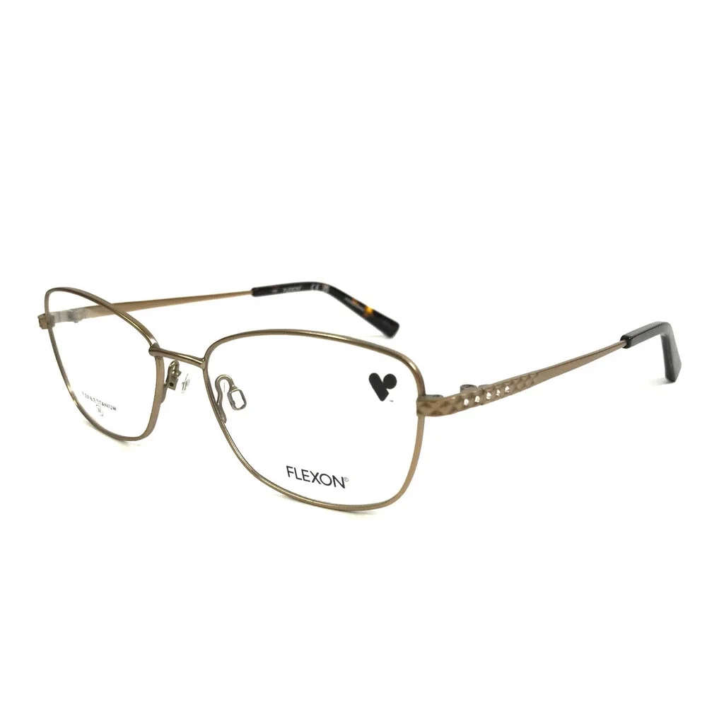 Flexon Eyeglasses Frames W3044 272 Satin Taupe Cat Eye Crystals 52-16-135