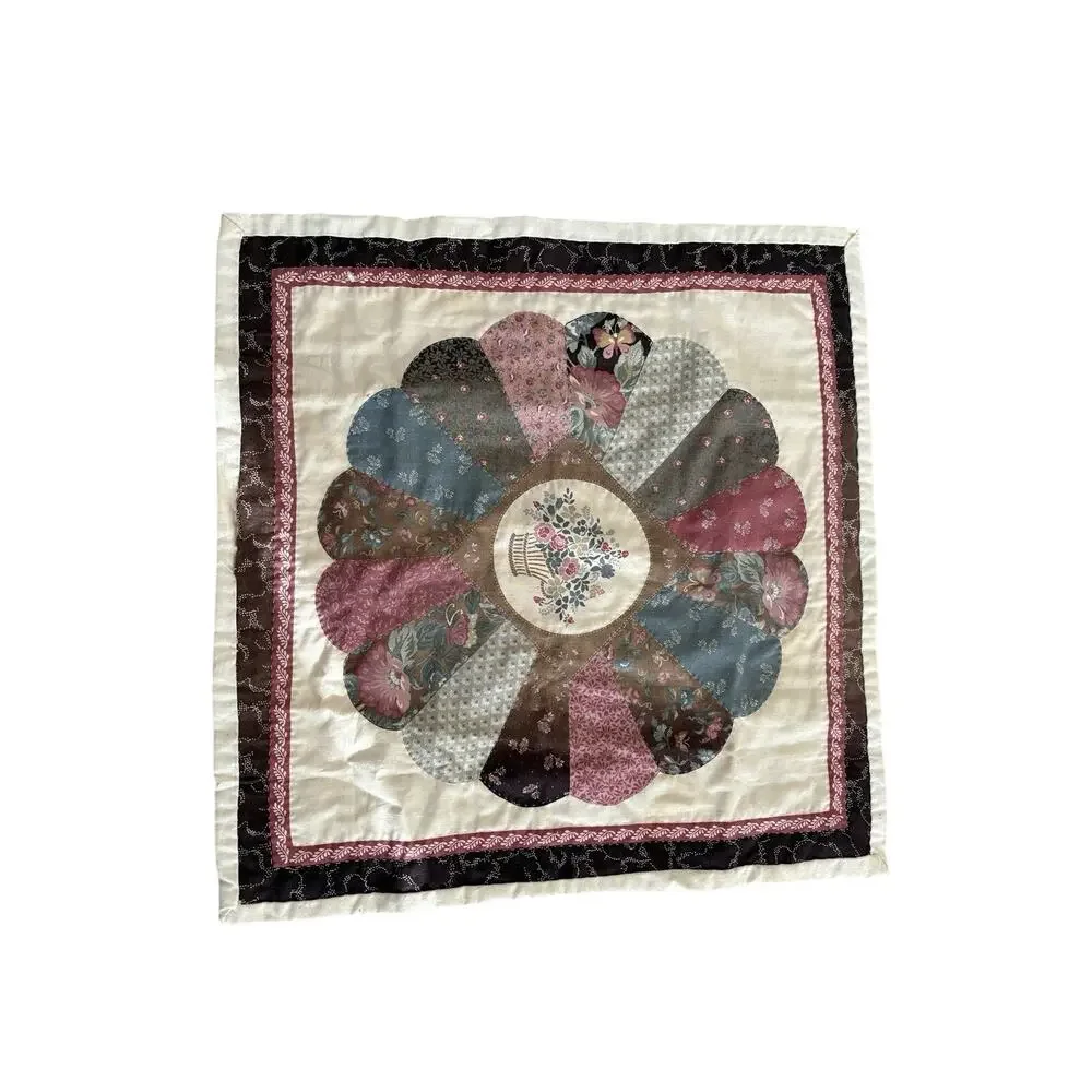 Handmade Quilted quilt Table Topper Dresden Plate Style Floral Cottage Decor 16”