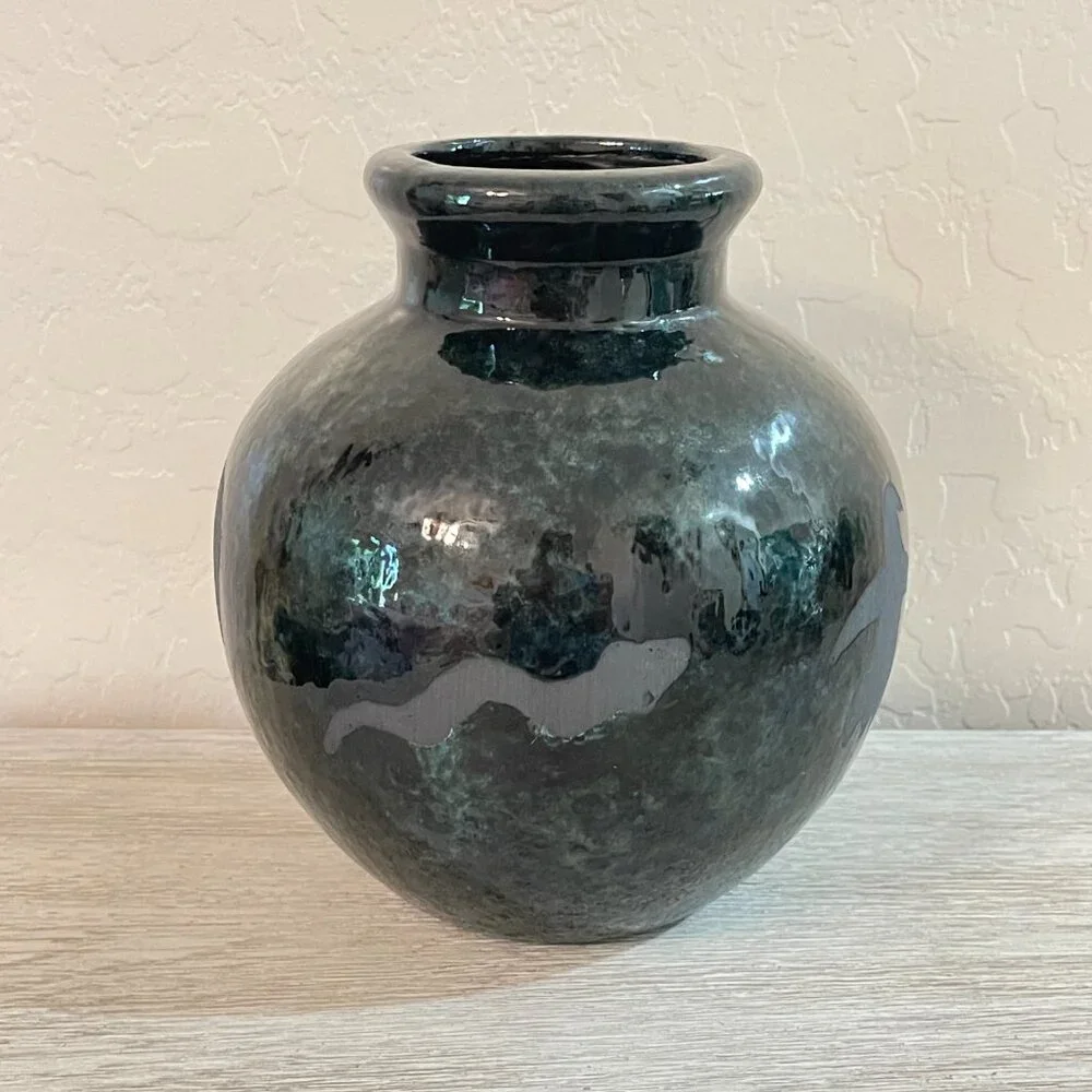 Southwest Friends Theme Pottery Vase Blue Green Unique Sedona Arizona Boutique