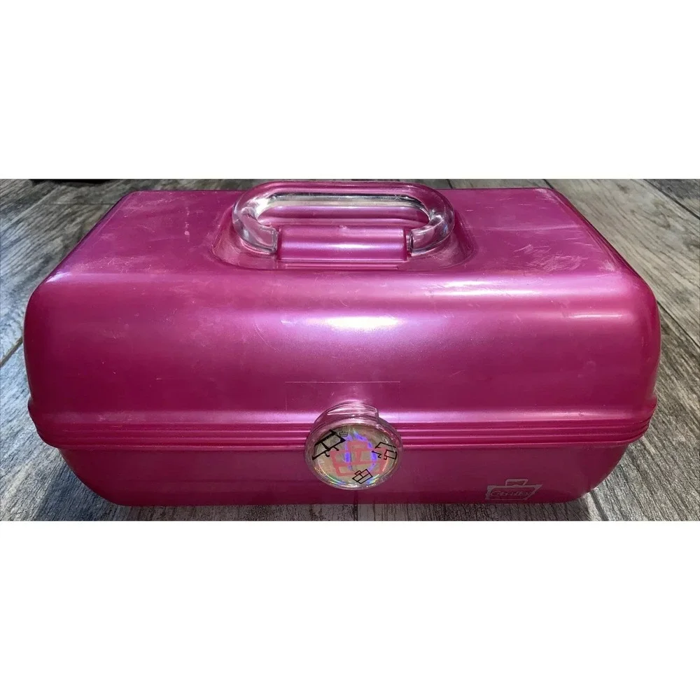 Caboodles Pink Make Up Organizer Case W/Mirror Divided Tray‎