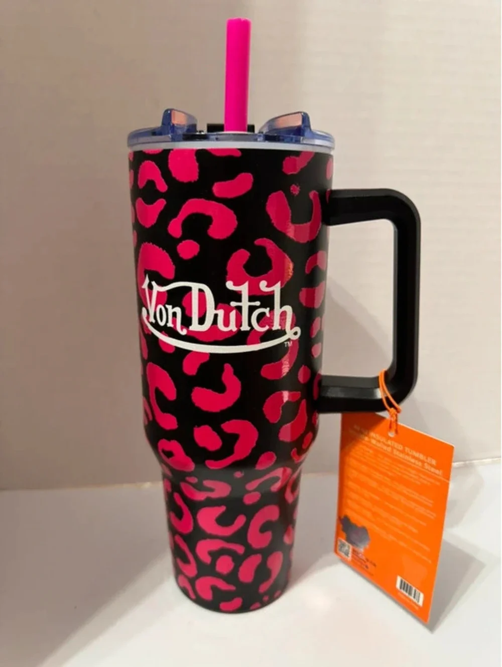 Von Dutch 40oz Double Walled Insulated Stainless Steel Tumbler Pink Cheetah NWT