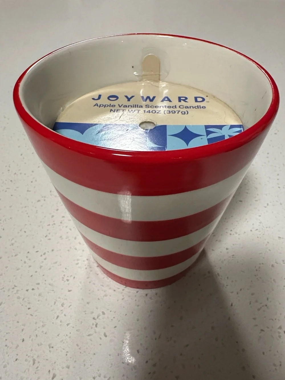 Red and White Striped Ceramic, Apple Vanilla Candle