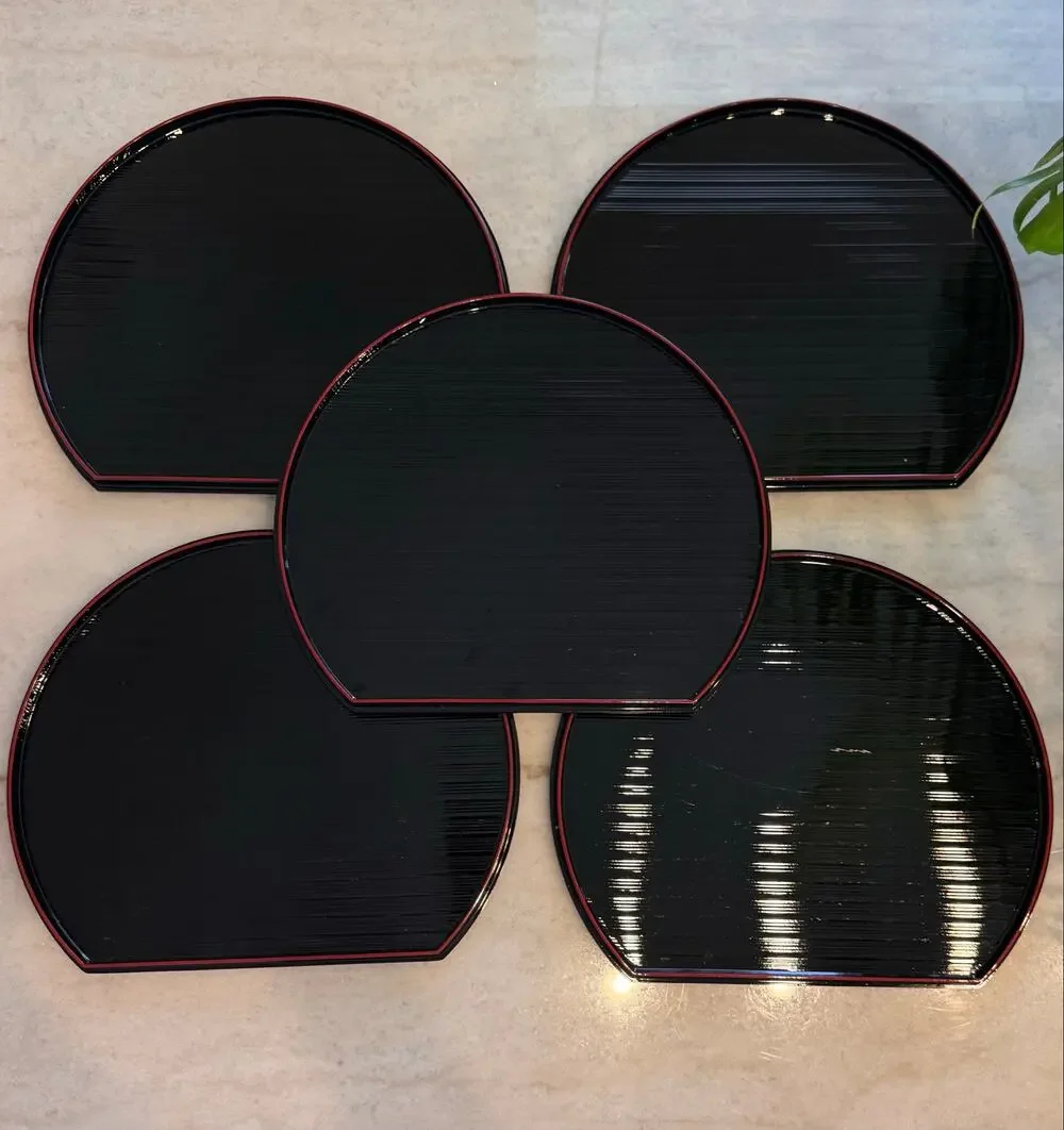 Japanese Reversible Half-Moon Lacquerware Serving Trays – Set of 5
