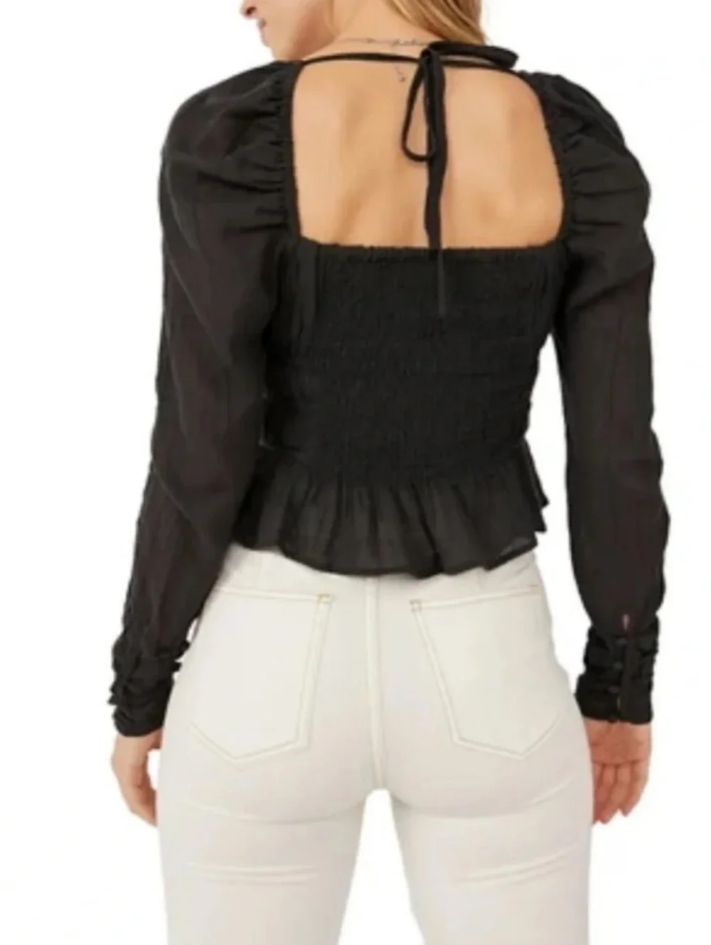 Free People Aurora Black Crop Long Sleeve Top