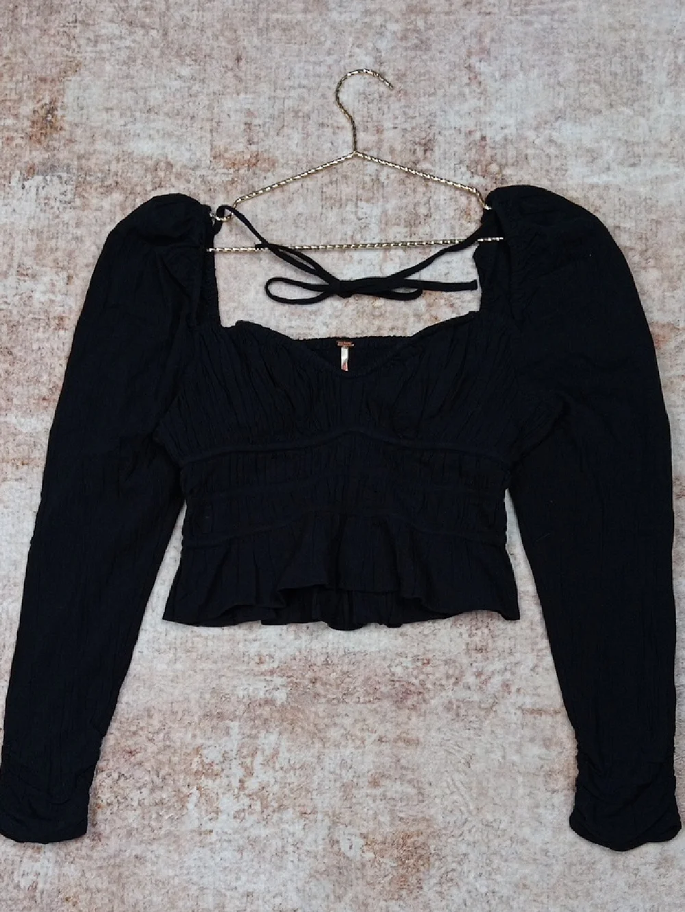 Free People Aurora Black Crop Long Sleeve Top