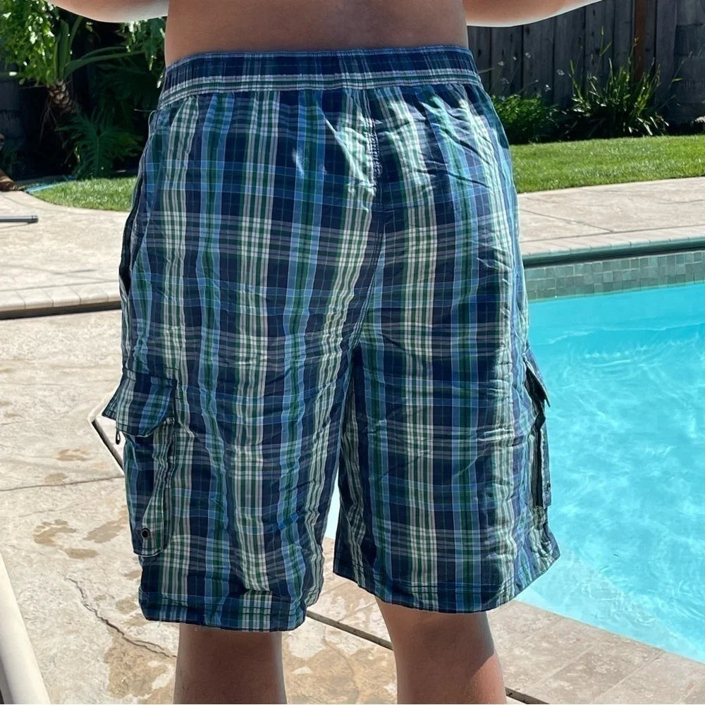 NWT CLUB ROOM L & XXL Green & Blue Seaside Plaid Swim Trunks MT09