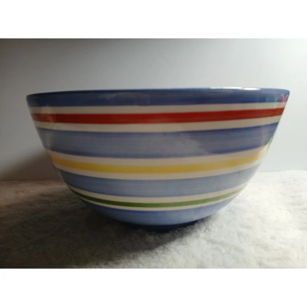 Lands' End Vintage Multi Colored Striped Summer Medium Bowl 9 inches in Diameter