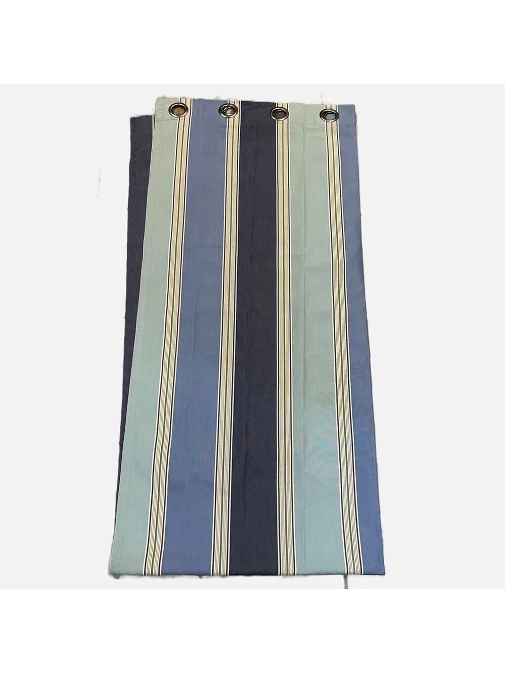 Pottery Barn Curtain Panels Outdoor Striped Denim Sunbrella Blue Teal 50x108