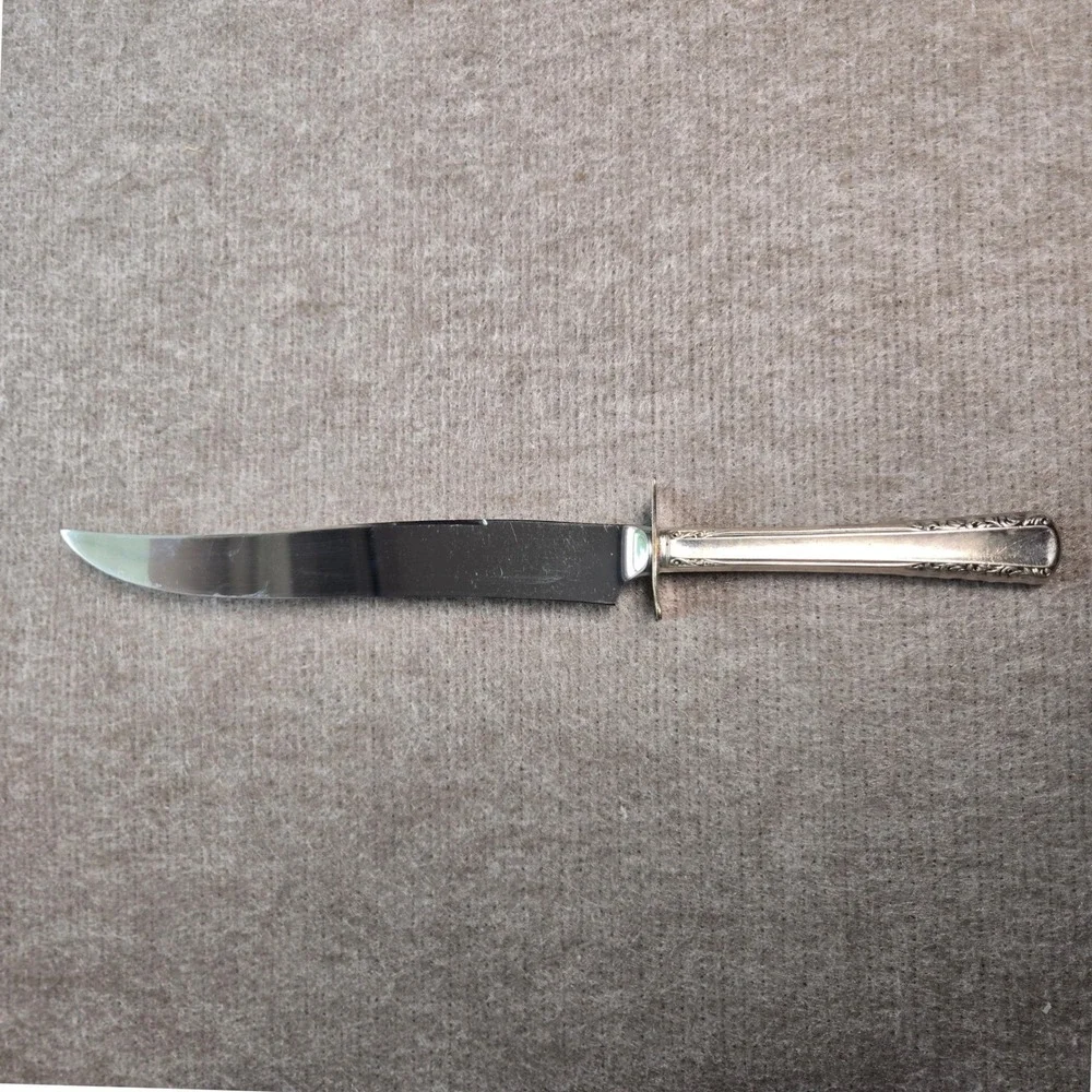 Vtg Silverplate Ornate‎ Handle Stainless Steel Carving Knife 12.5