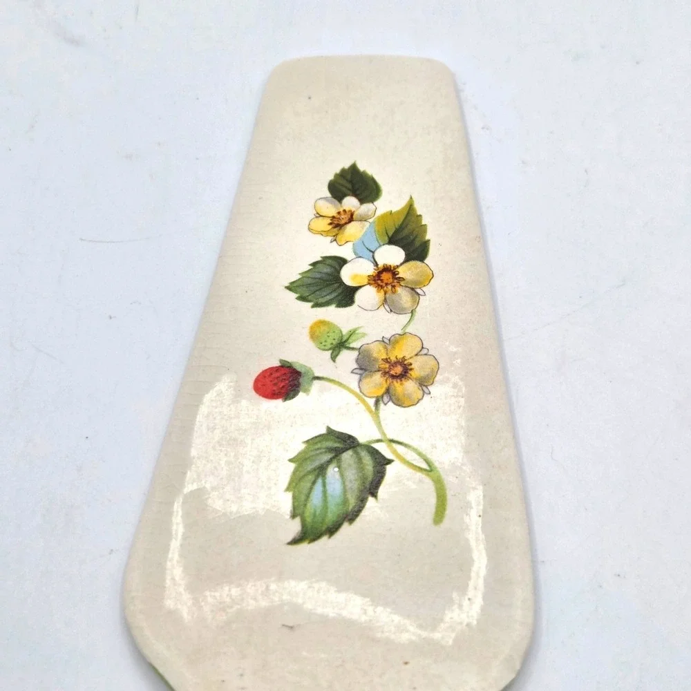 James‎ Kent Old Foley Pie Server Strawberry Pattern Green Trim Vintage