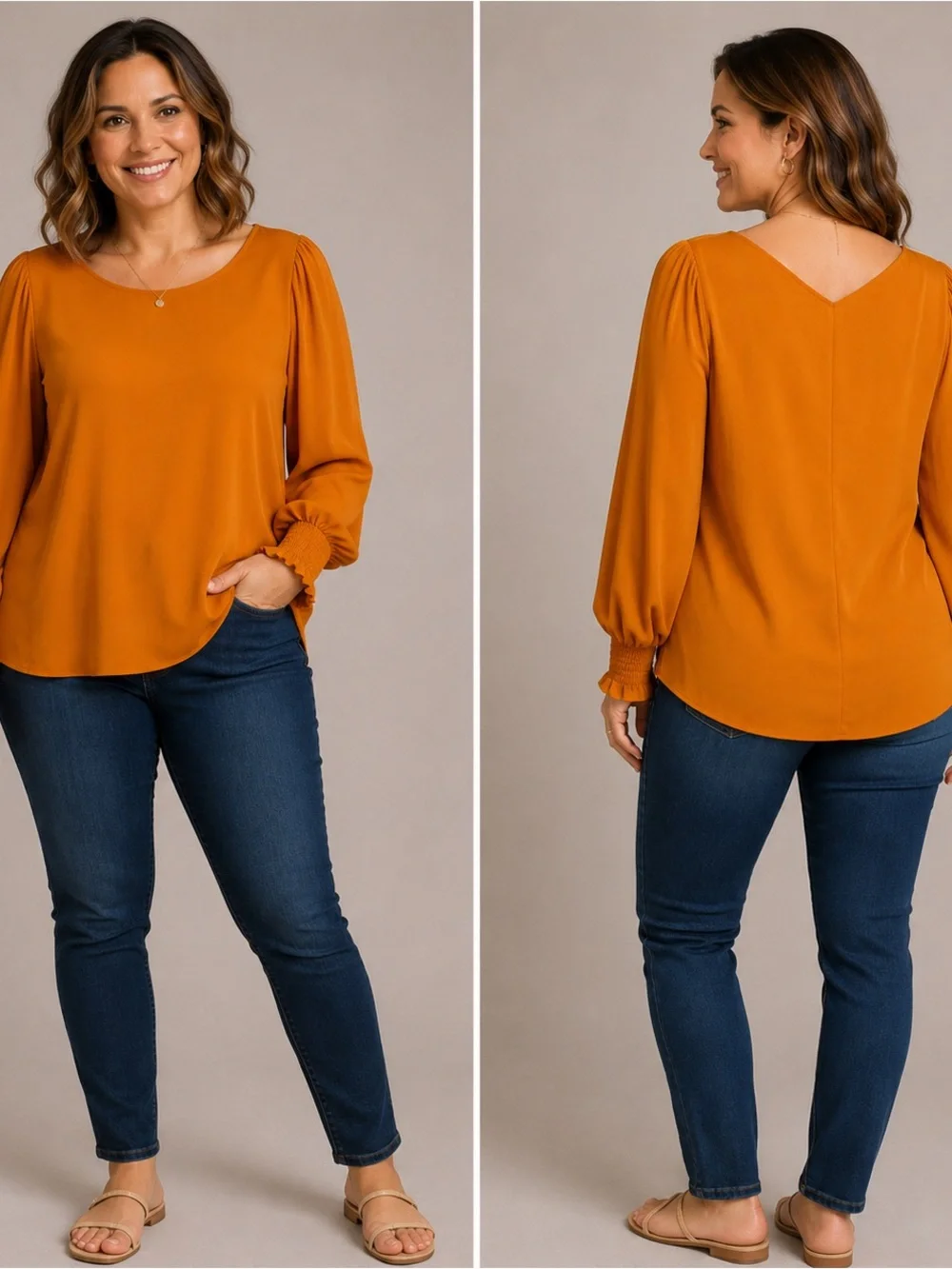 LOFT Mustard Long-Sleeve V-Back Blouse‎