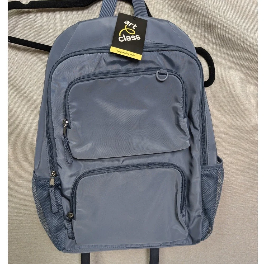 Art Class Backpack Kids OS Blue Gray NWT Multi‎ Pocket Nylon School Bag