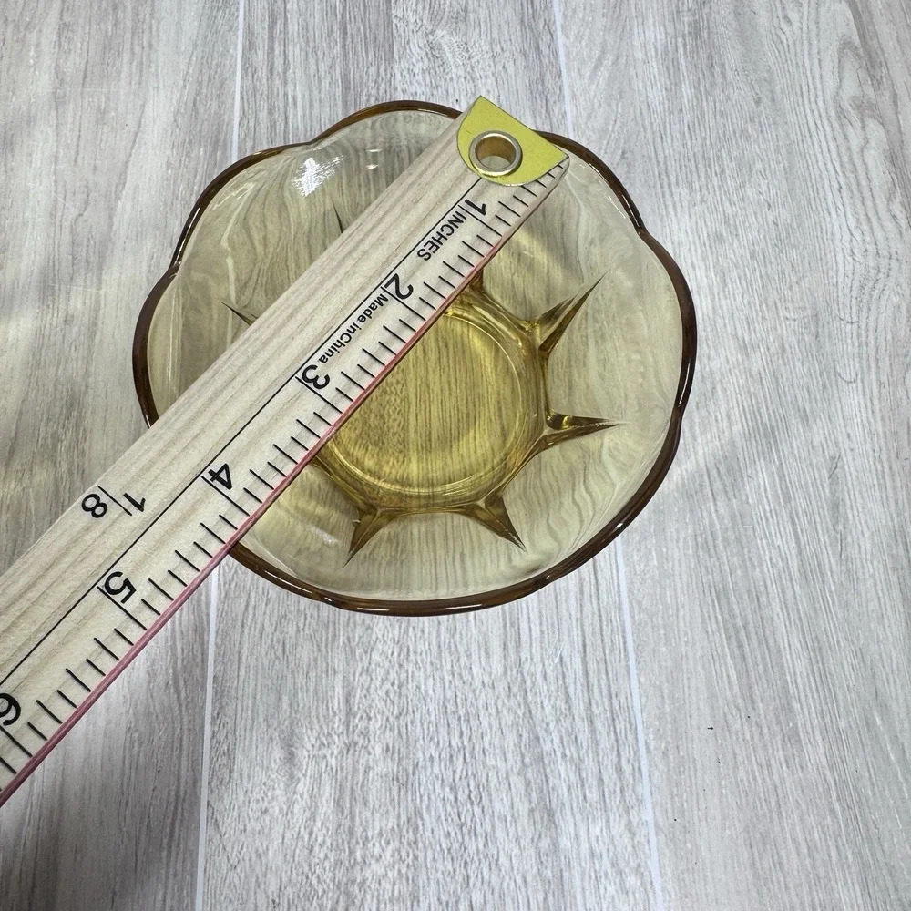 Vintage Amber Glass Serving Bowl Set Retro Scalloped‎ Dessert Fruit Bowls