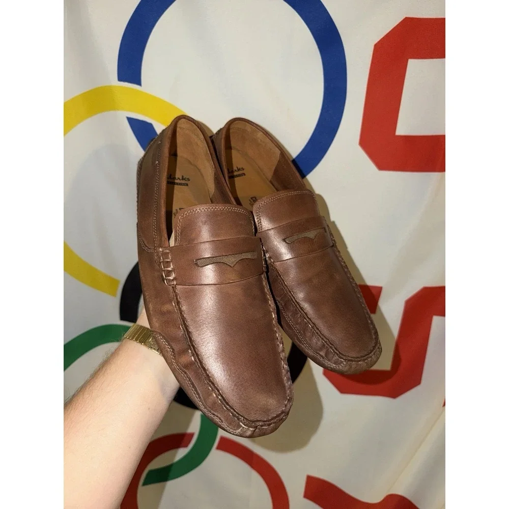 Clarks Loafers Mens 13 Brown Leather Slip On Dress Shoes Soft Cushion Ortholite