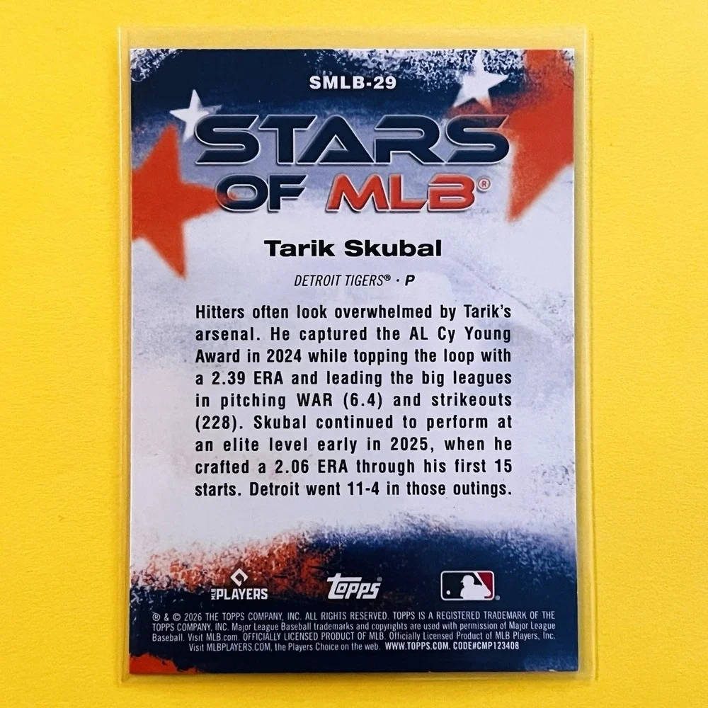 2026 Topps‎ Series 1 Tarik Skubal Stars Of The MLB #SMLB-29 - Detroit Tigers
