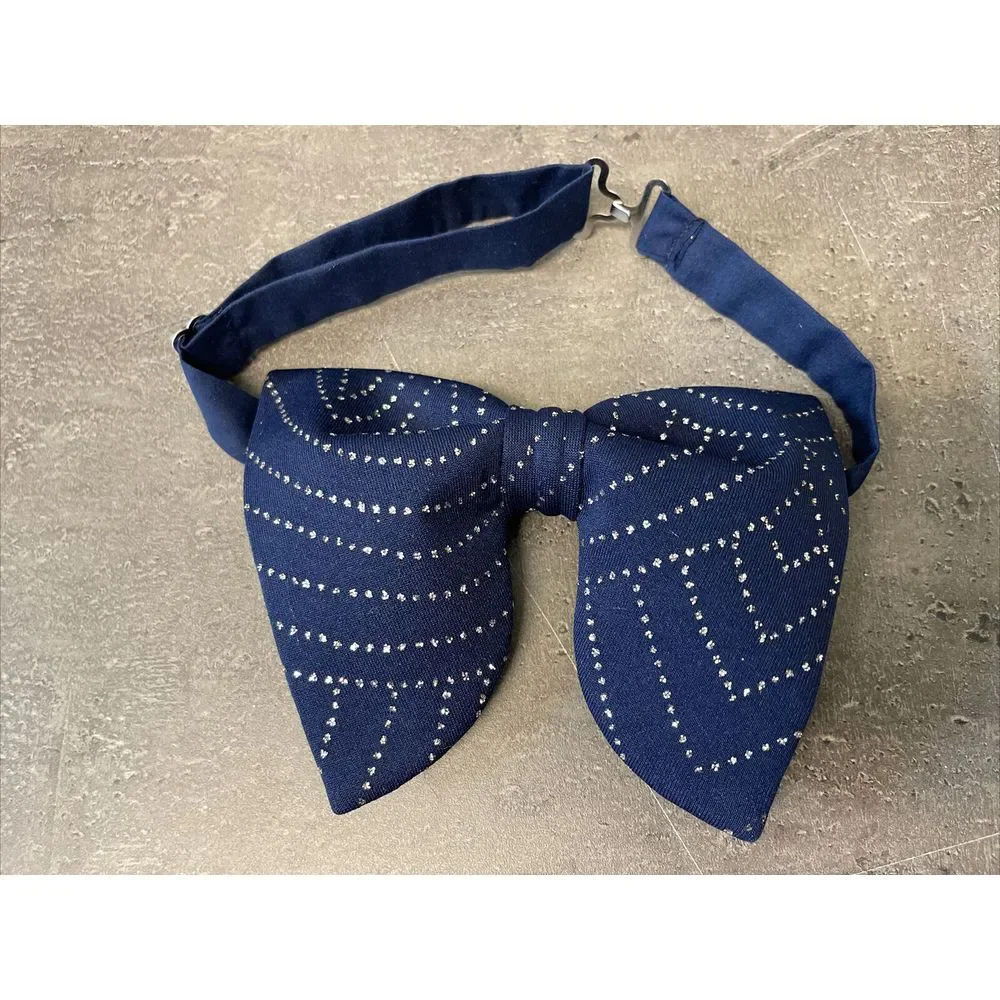 Handmade Oversized‎ Bow tie Vintage style 70`s Navy/Silver Glitter Wedding Gift