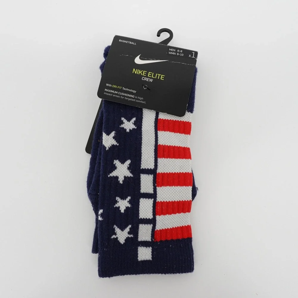 Nike Elite Crew Basketball Socks Mens Size Medium 6-8 USA Stars Stripes NEW