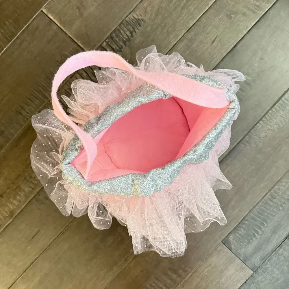 Mudpie Trick or Treating Basket Bag Bucket Pink Tutu Fairy Princess Girls Tulle