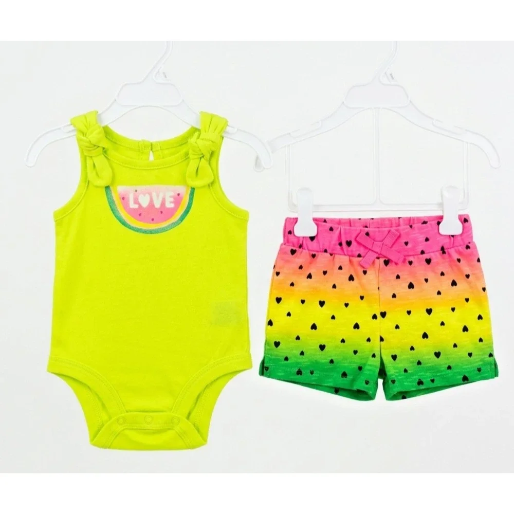 Koala Baby Watermelon Bodysuit Shorts‎ Set 0-3 Months Neon Y2K Kidcore Rainbow