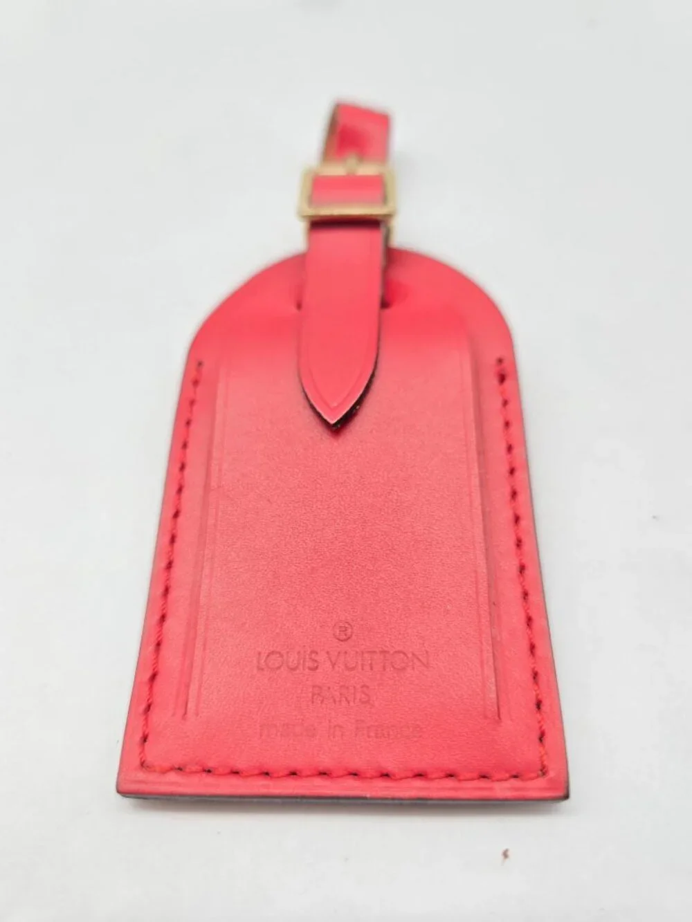 Authentic Louis Vuitton Red Leather Luggage Tag