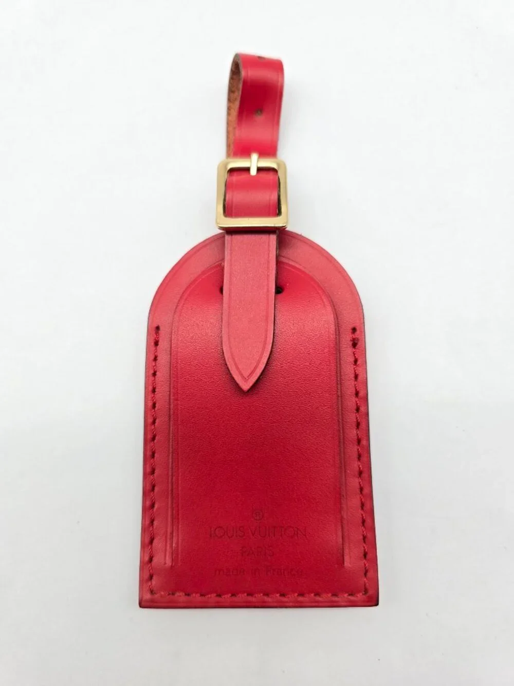 Authentic Louis Vuitton Red Leather Luggage Tag