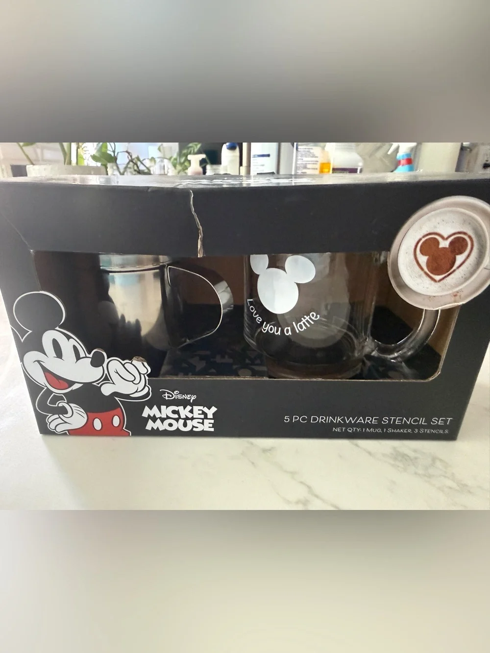 Disney Mickey Mouse 'Love You a Latte' Glass Mug Set - Black & White