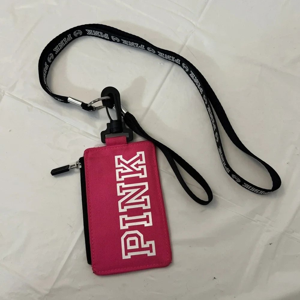 Pink VS Wallet Student ID Key Chain Case Badge Holder Lanyard‎ Dog Logo HTF Rare