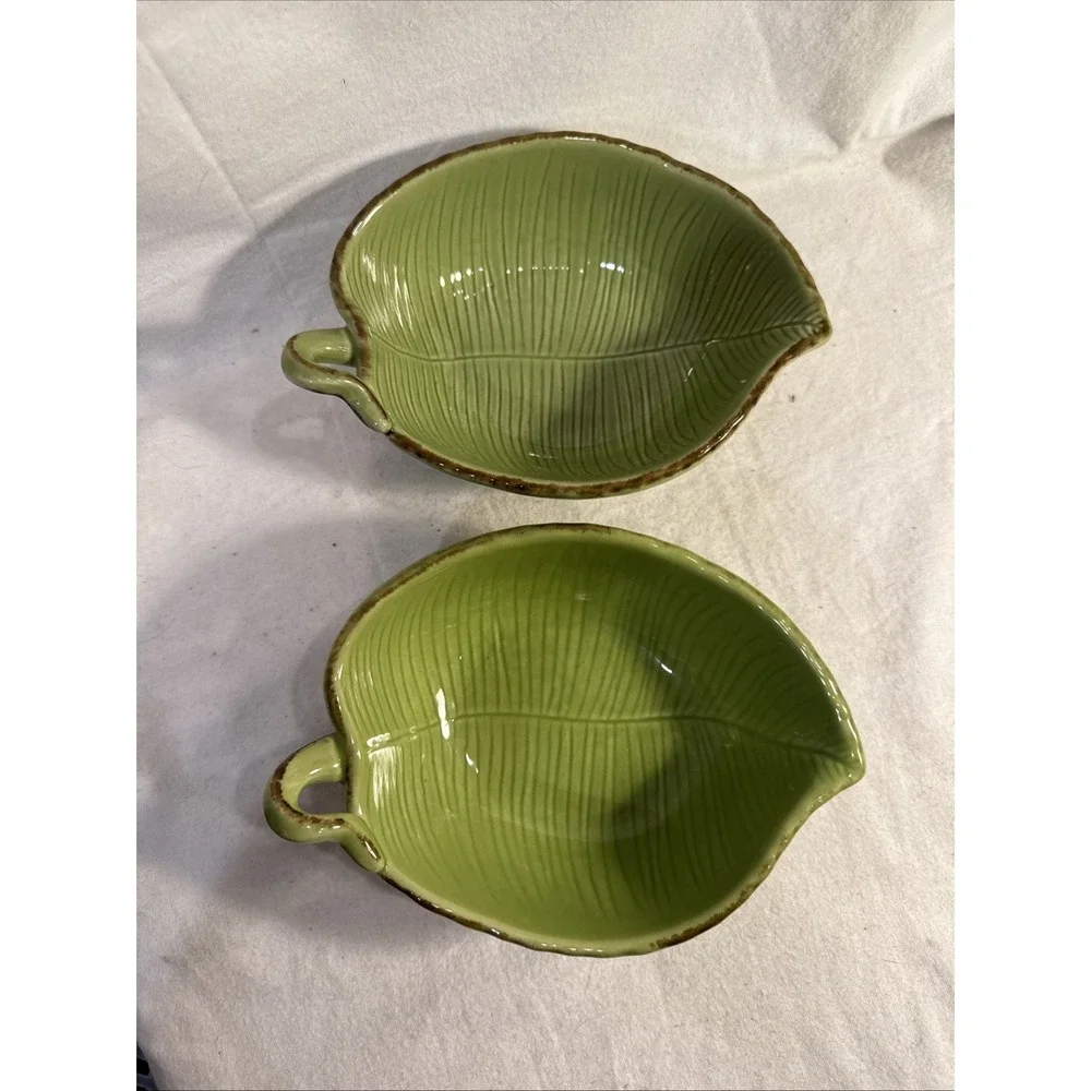 Set of 2 Pottery Barn Tropical Leaf Green 8