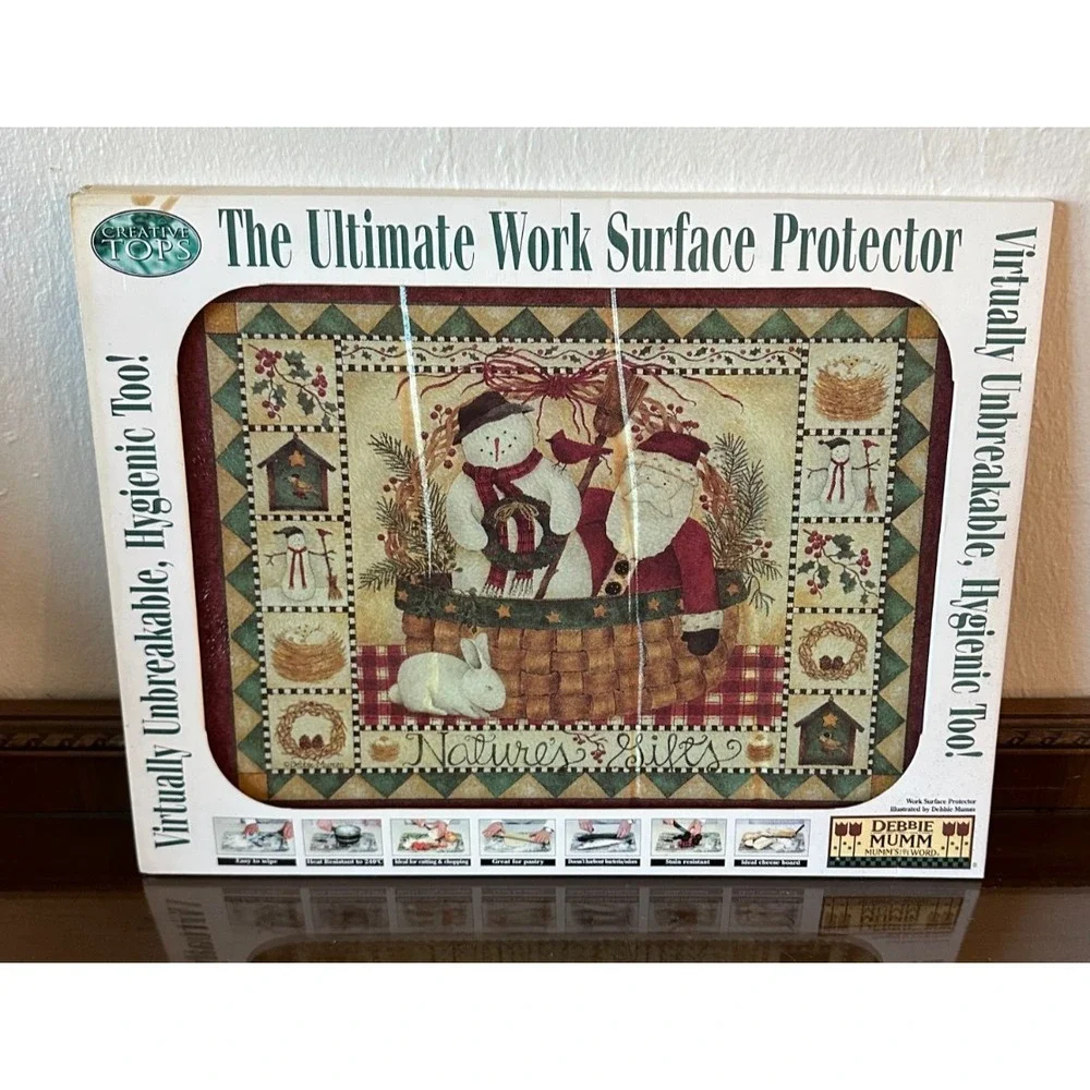 NEW Tempered Glass Debbie‎ Mumm Cutting Board Snowman & Santa 16