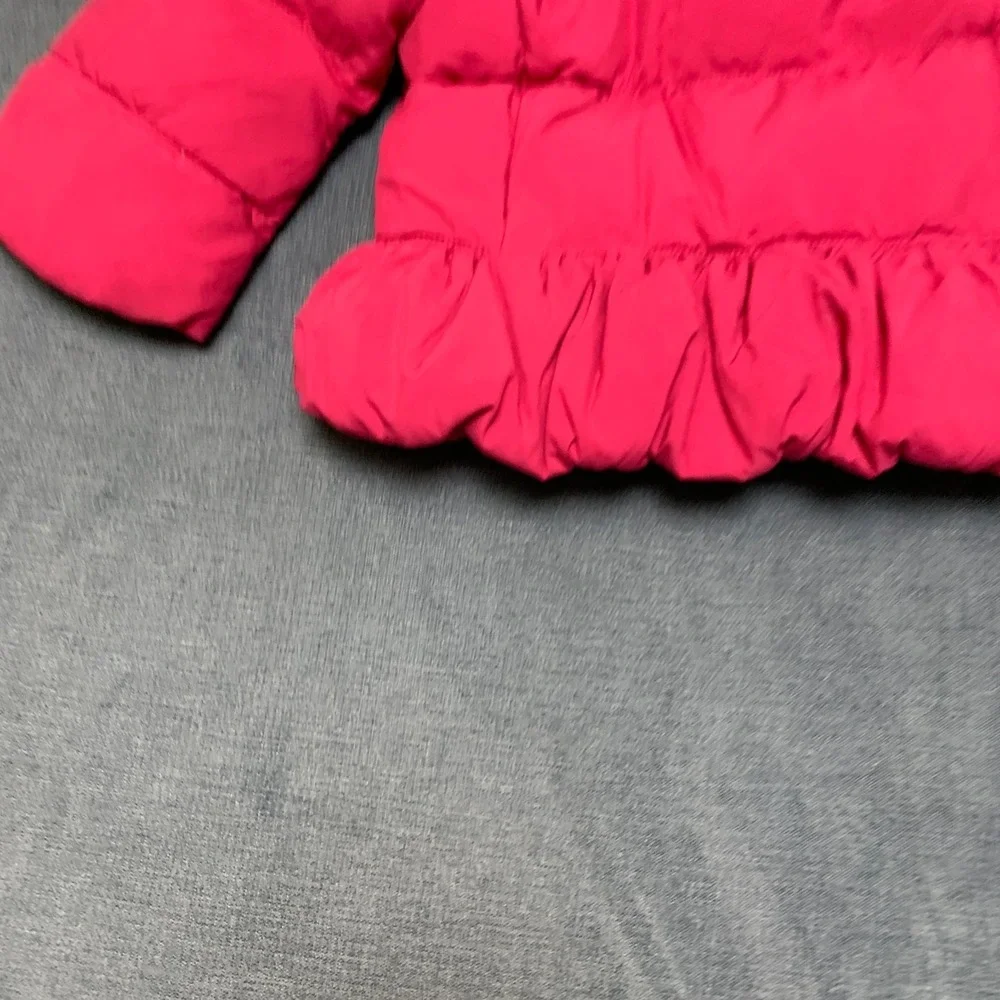 Ralph Lauren Puffer Jacket Girls 18M Pink Ruffle Hem Pony Logo Full‎ Zip Hooded