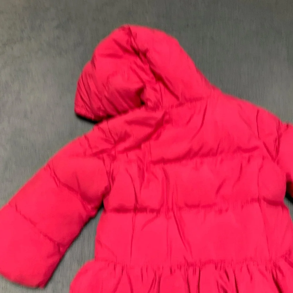 Ralph Lauren Puffer Jacket Girls 18M Pink Ruffle Hem Pony Logo Full‎ Zip Hooded