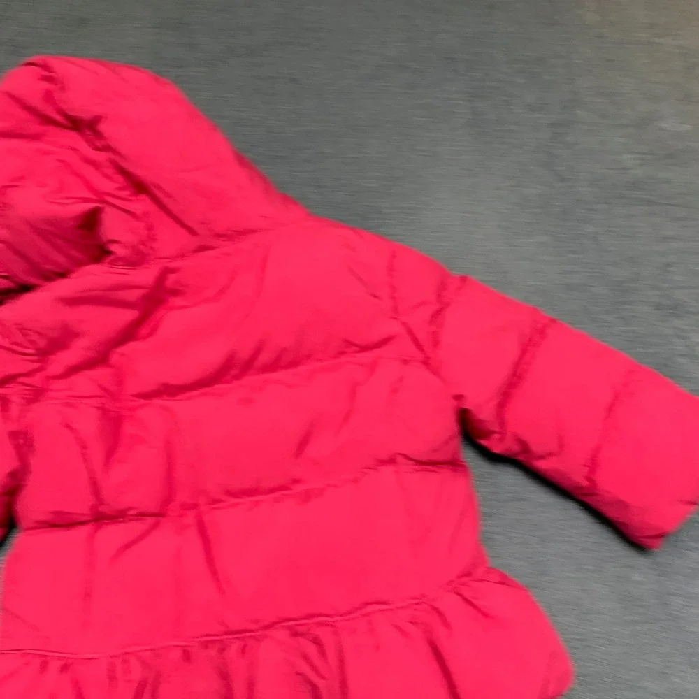 Ralph Lauren Puffer Jacket Girls 18M Pink Ruffle Hem Pony Logo Full‎ Zip Hooded