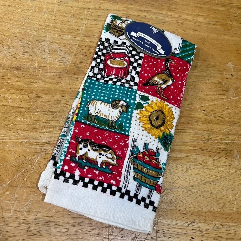 Vtg Baltic Farmhouse Patchwork Kitchen Towel Farm Animals Sunflower 16x26 NWT‎