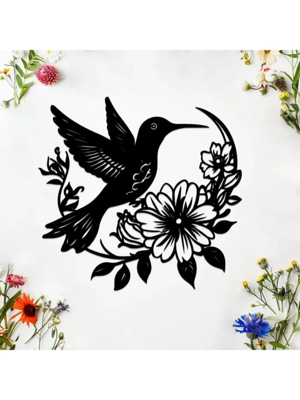 Floral Bird Metal Wall Art Sign - Garden Decor, Perfect Gift for Gardeners