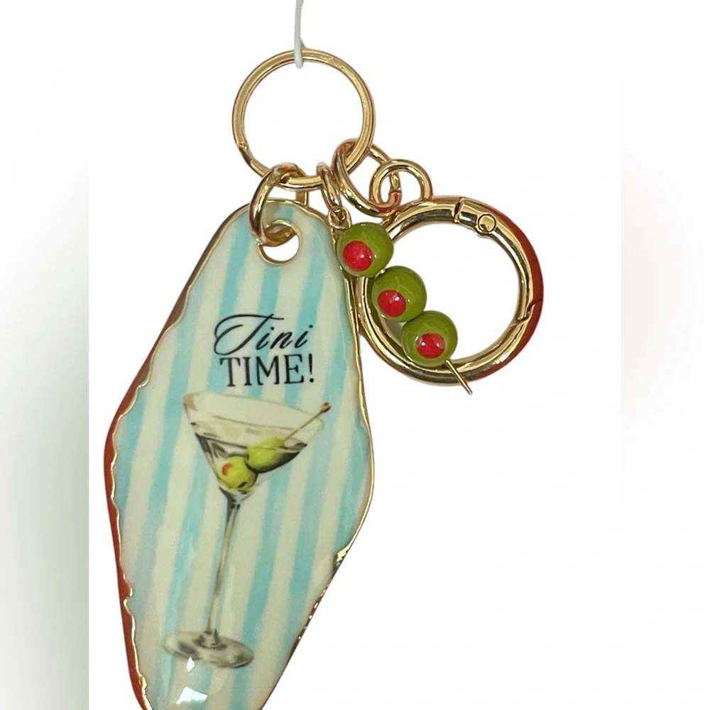 PIPER K Gold-Tone Martini (Tini) Time Keychain / Bag Charm with Olives