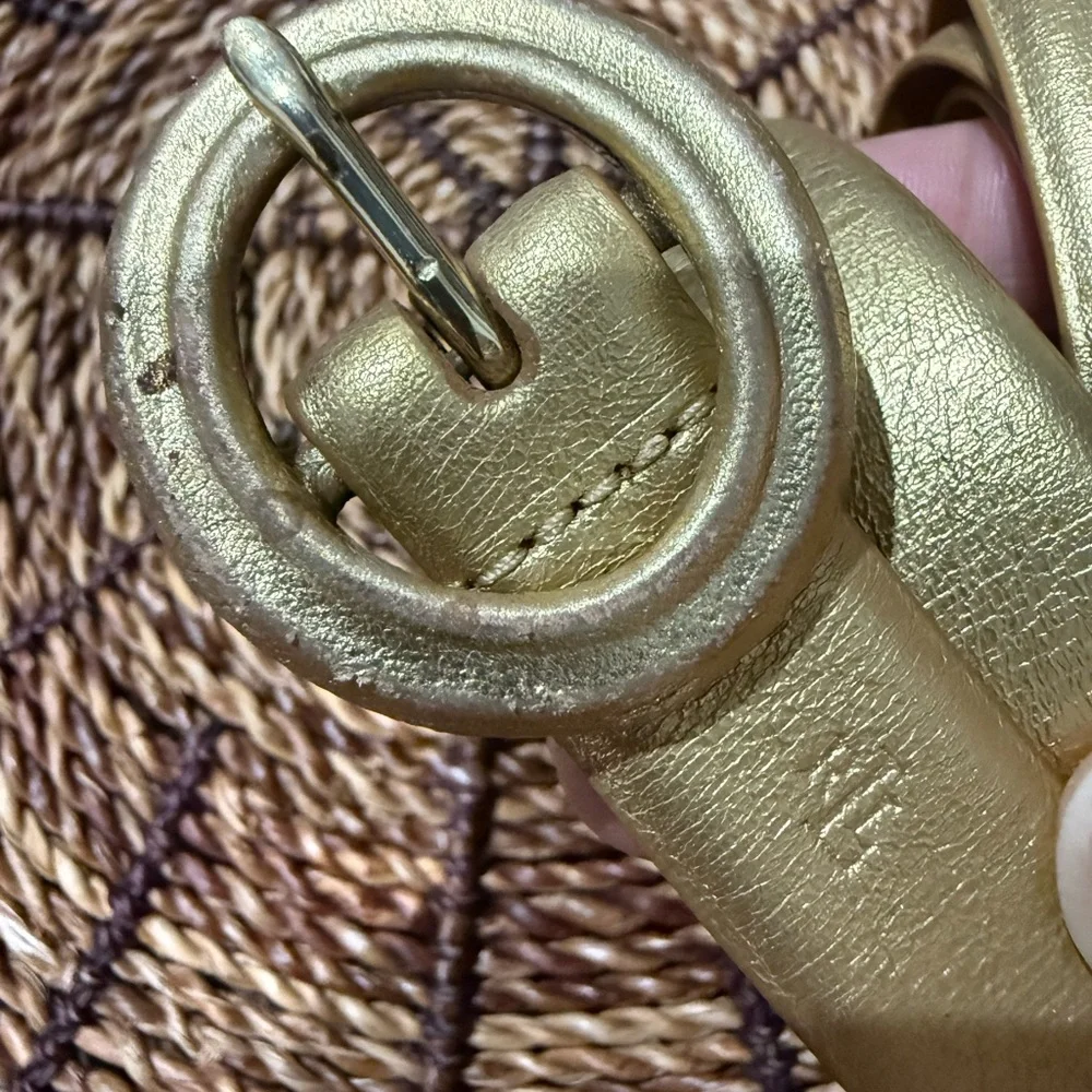 Lauren Ralph Lauren Gold Shimmer Leather Belt L Western‎ Glam 42”