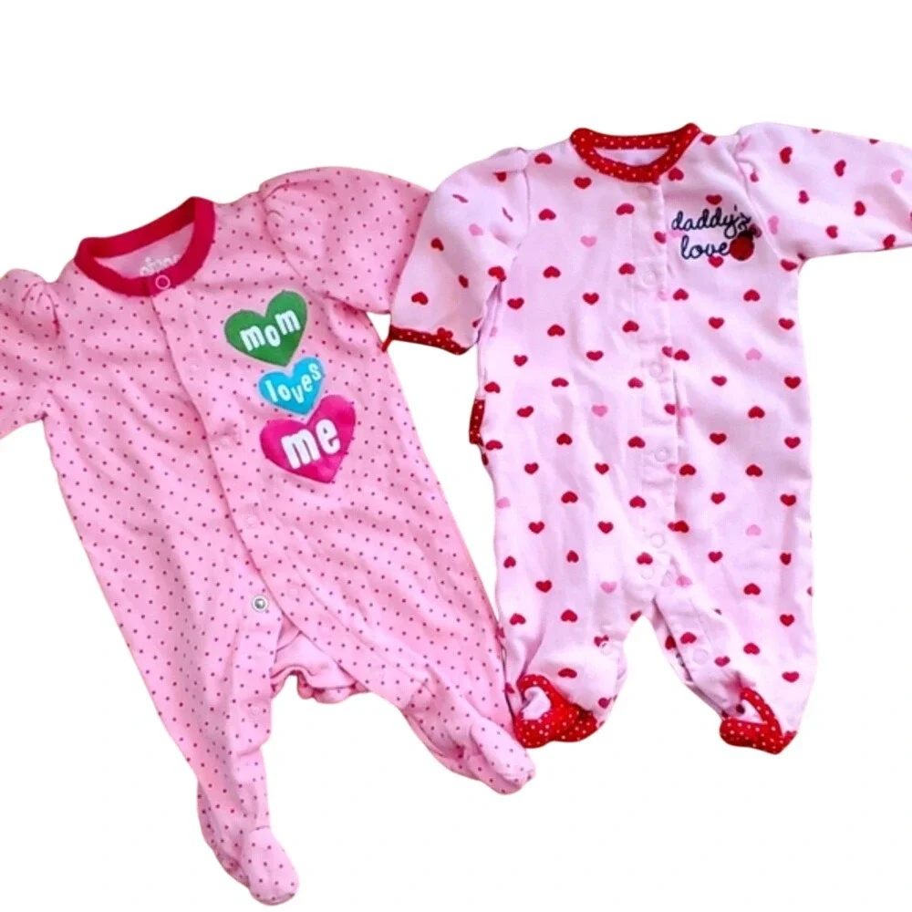 Circo Girls Pink polka Dot Mom Footie and Carters‎ Pink Heart Footie 3M
