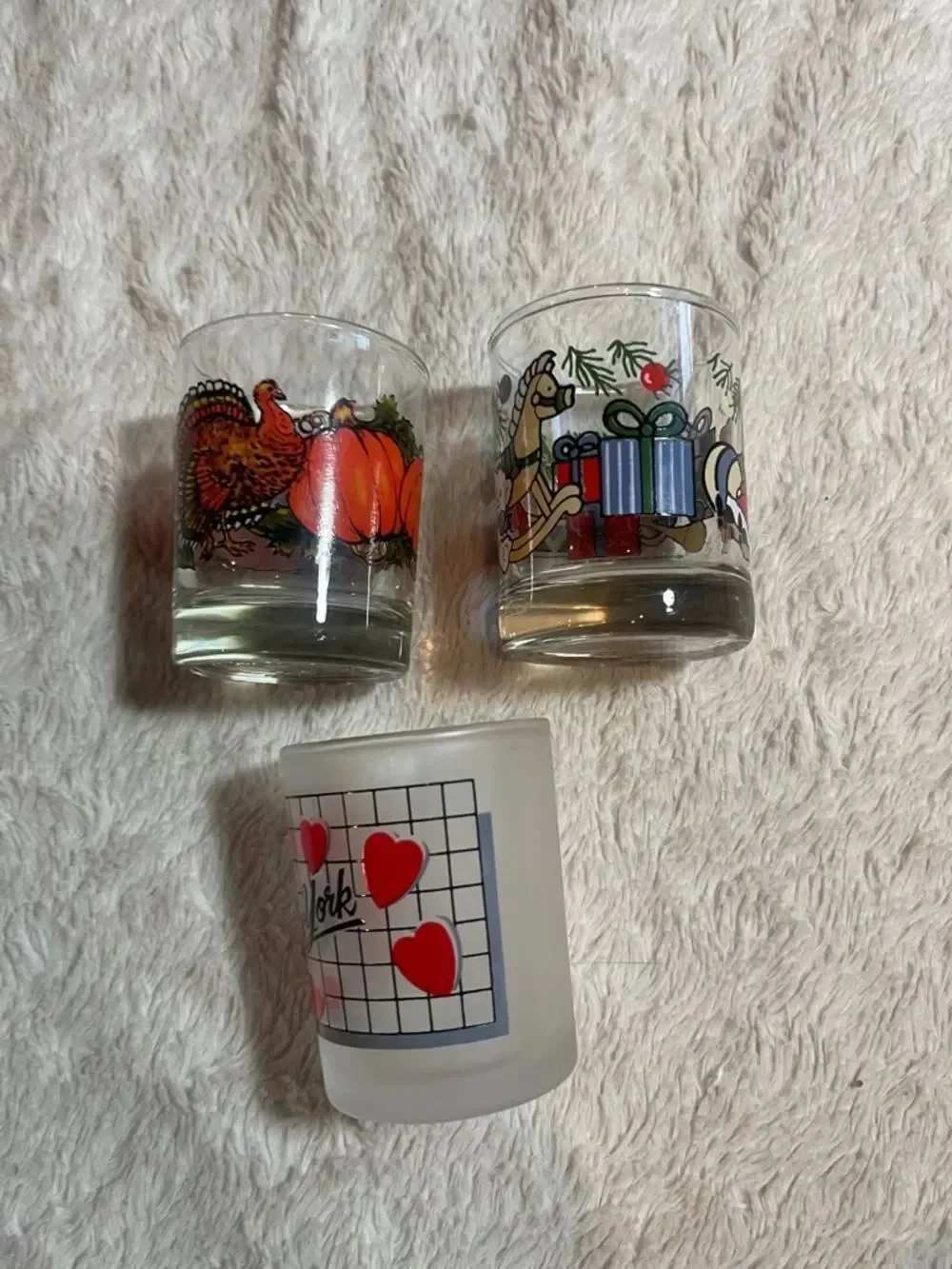 Vintage Holiday & New York Glass Shot Set - Pumpkin, Santa Bear, Hearts