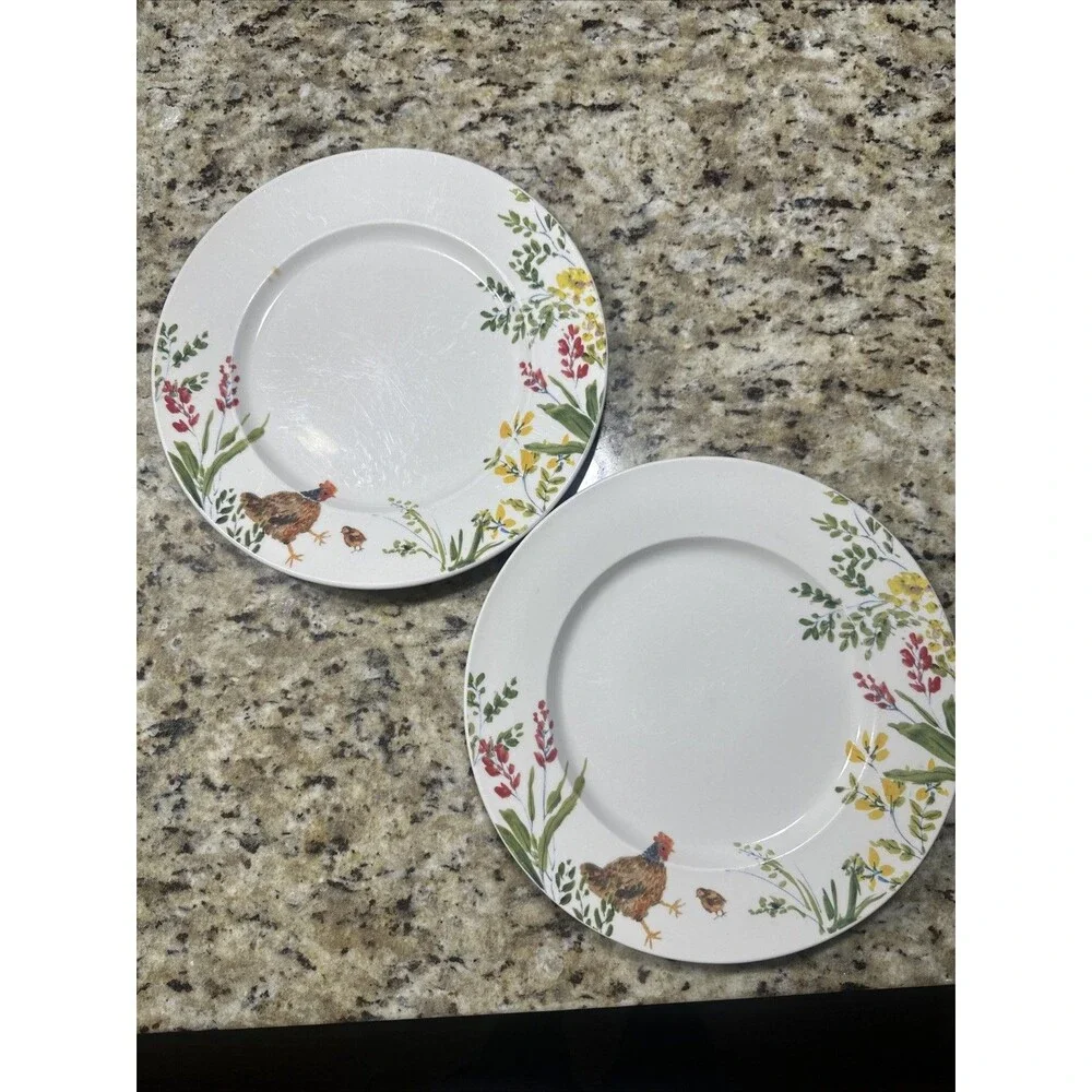 Paula Deen Garden Rooster 2 Dinner Plates Replacements 10 7/8