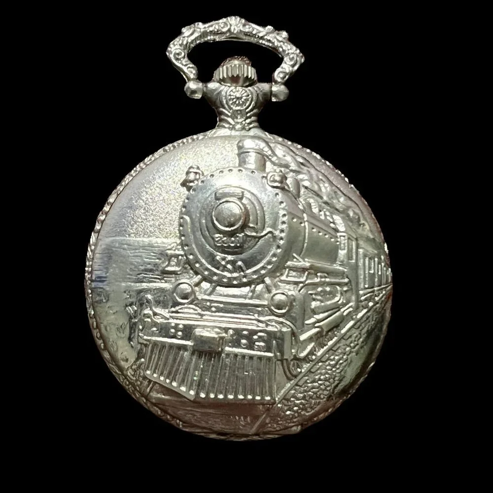 Mark Naimer Train Pocket Watch Vintage Battery‎ Silver Tone For Parts Only