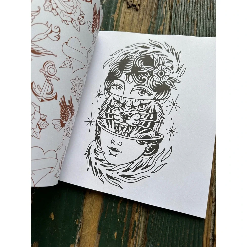 Tattoo Coloring Book Chartwell Books Pin-Ups Roses Sailors Skulls A4034