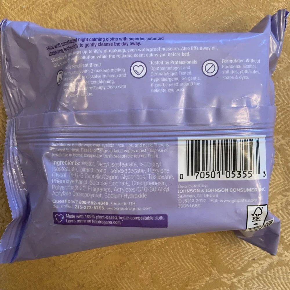 Neutrogena Night Calming Ultra-Soft Cleansing Makeup Remover 25 Wipes 2 Packs