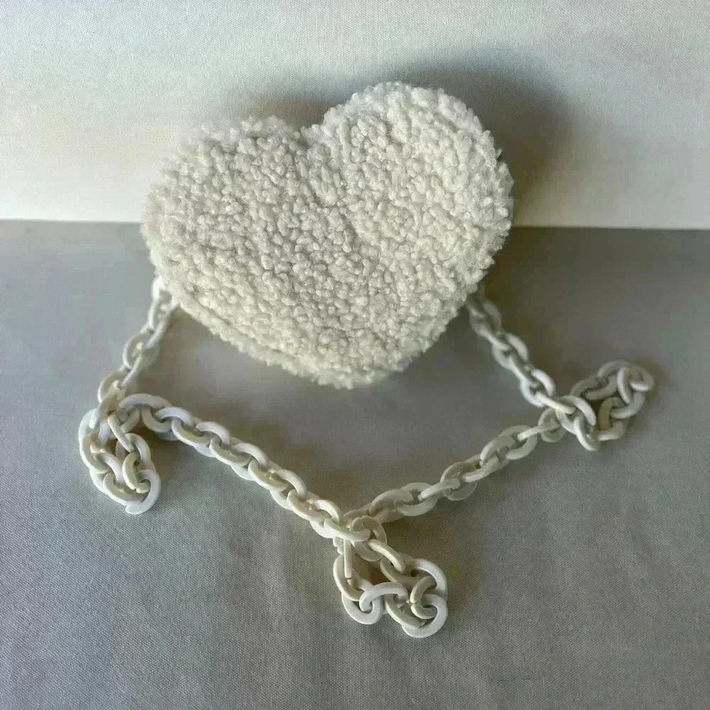 NEW: Teddy Heart Bag Little Girls White Heart Purse: Teddy Bear Fabric