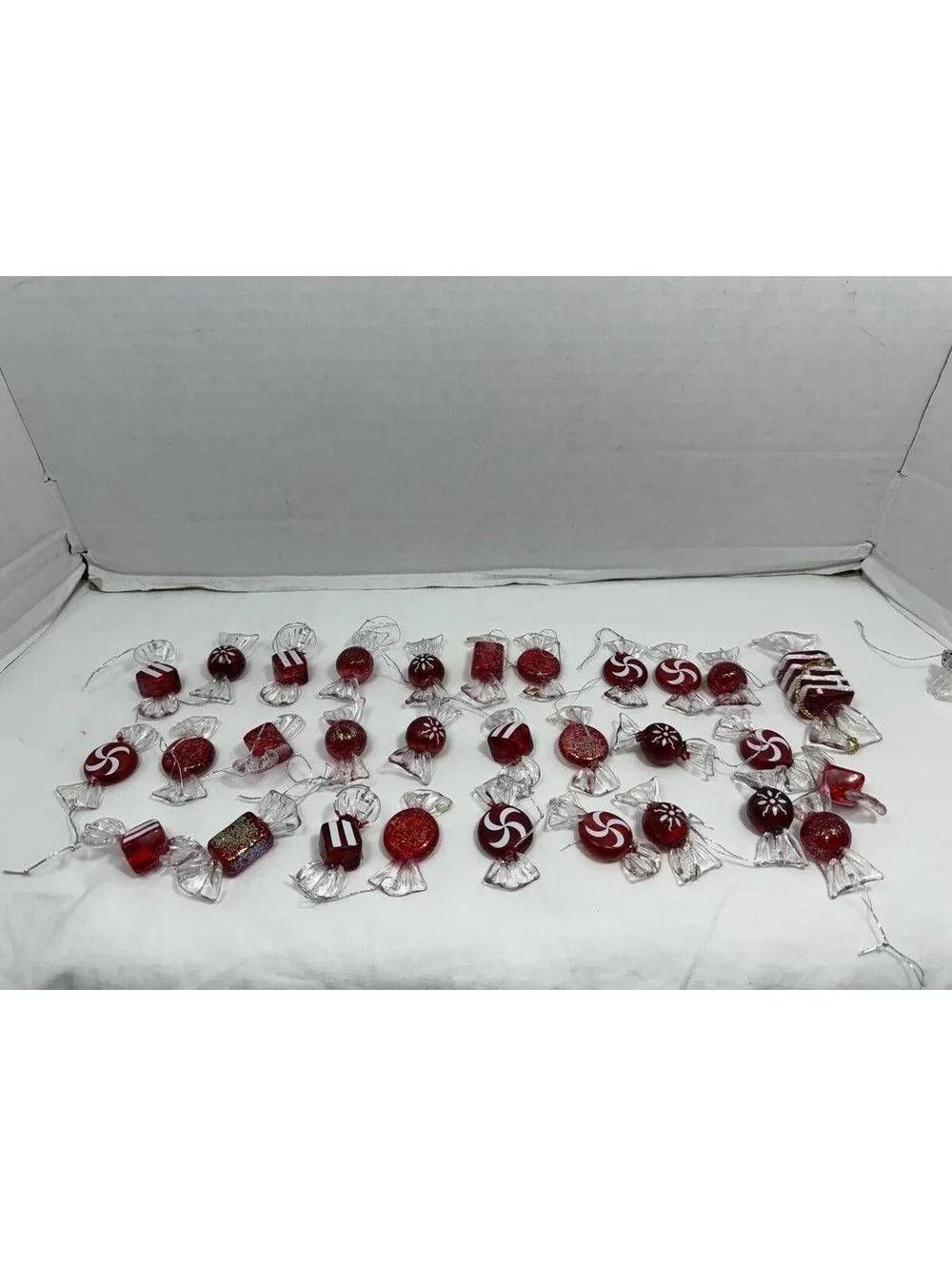 Vintage Acrylic Red White Peppermint Candy Christmas Ornaments Lot of 30