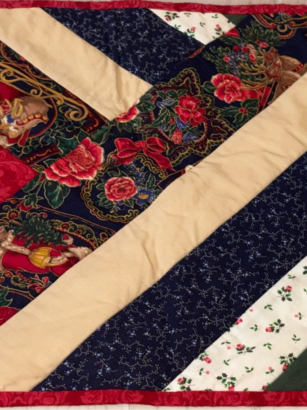 Handmade Quilted Christmas Table Runner Cottage Core 42x14